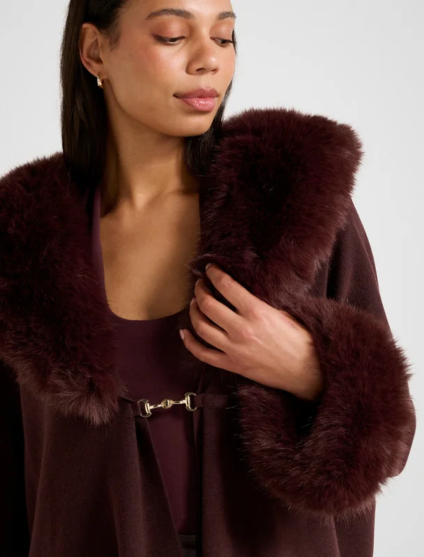 forever new  ALIA Faux Fur Trim Knit Cape for Women | Best Price UAE